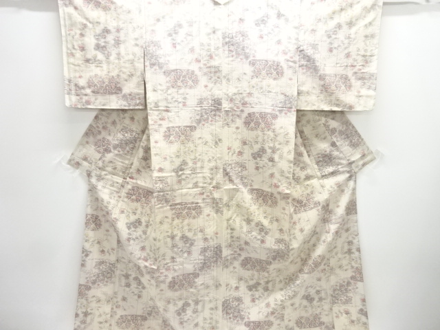 , tailored, hand-woven pongee kimono with woven floral chintz pattern
